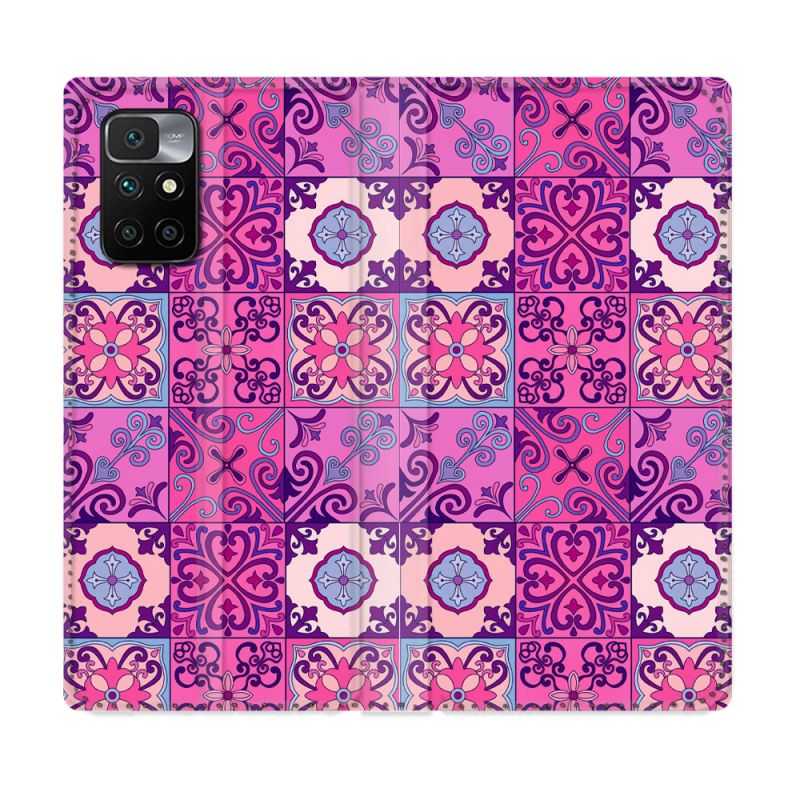 Housse Cuir Portefeuille Pour Xiaomi Redmi 10 Texture Carreau Ciment Violet