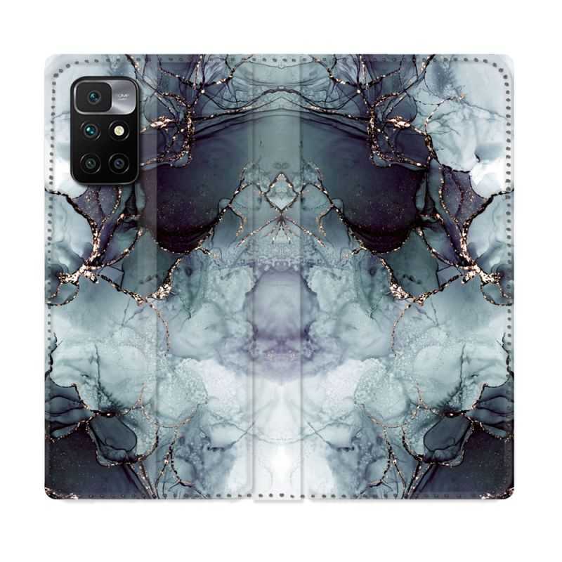 Housse Cuir Portefeuille Pour Xiaomi Redmi 10 Texture Marbre Gris