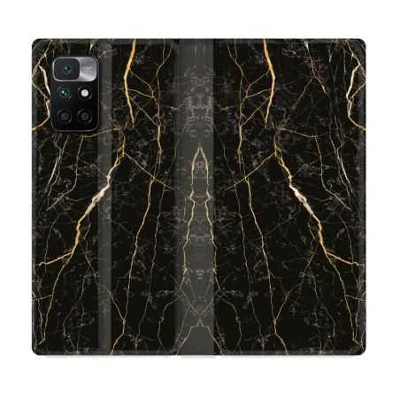 Housse Cuir Portefeuille Pour Xiaomi Redmi 10 Texture Marbre Noir