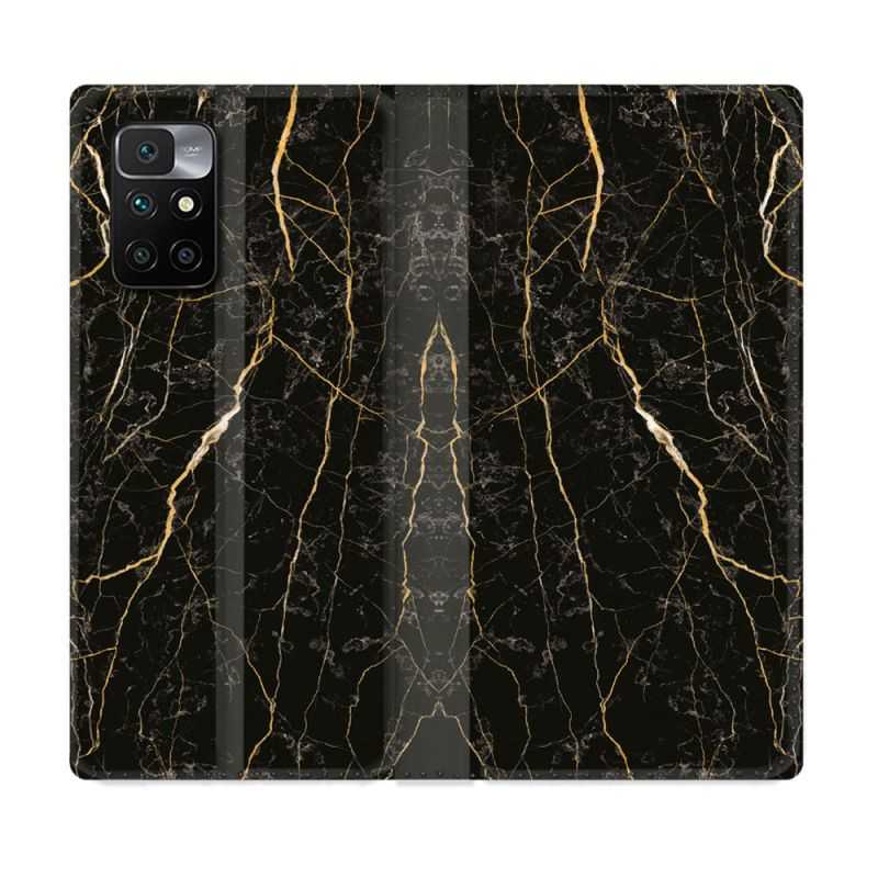 Housse Cuir Portefeuille Pour Xiaomi Redmi 10 Texture Marbre Noir