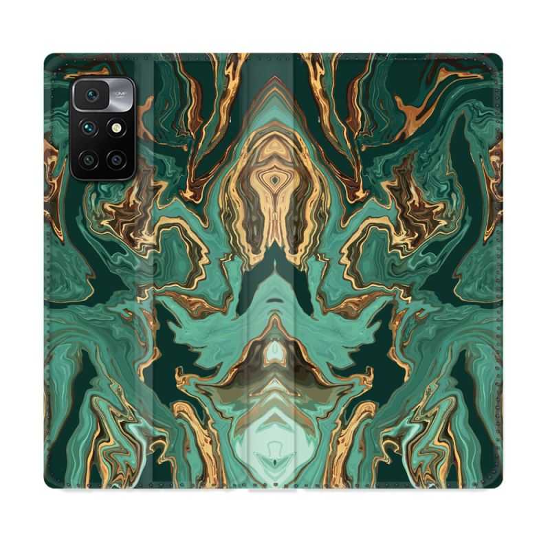 Housse Cuir Portefeuille Pour Xiaomi Redmi 10 Texture Marbre Vert