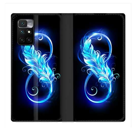 Housse Cuir Portefeuille Pour Xiaomi Redmi 10 Texture Plume Infini Bleu