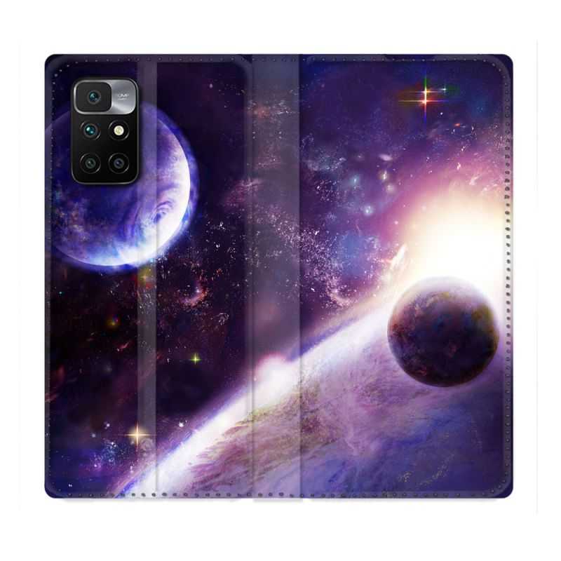 Housse Cuir Portefeuille Pour Xiaomi Redmi 10 Univers Planete Stellaire