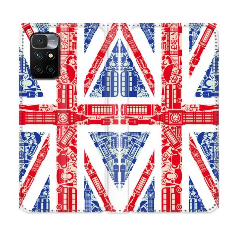 Housse Cuir Portefeuille Pour Xiaomi Redmi 10 Voyage Angleterre Blanc