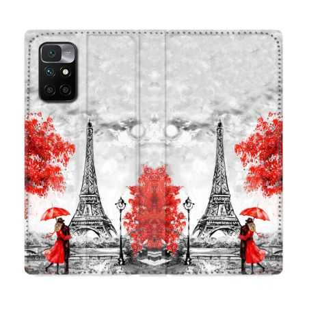 Housse Cuir Portefeuille Pour Xiaomi Redmi 10 Voyage France Paris Rouge