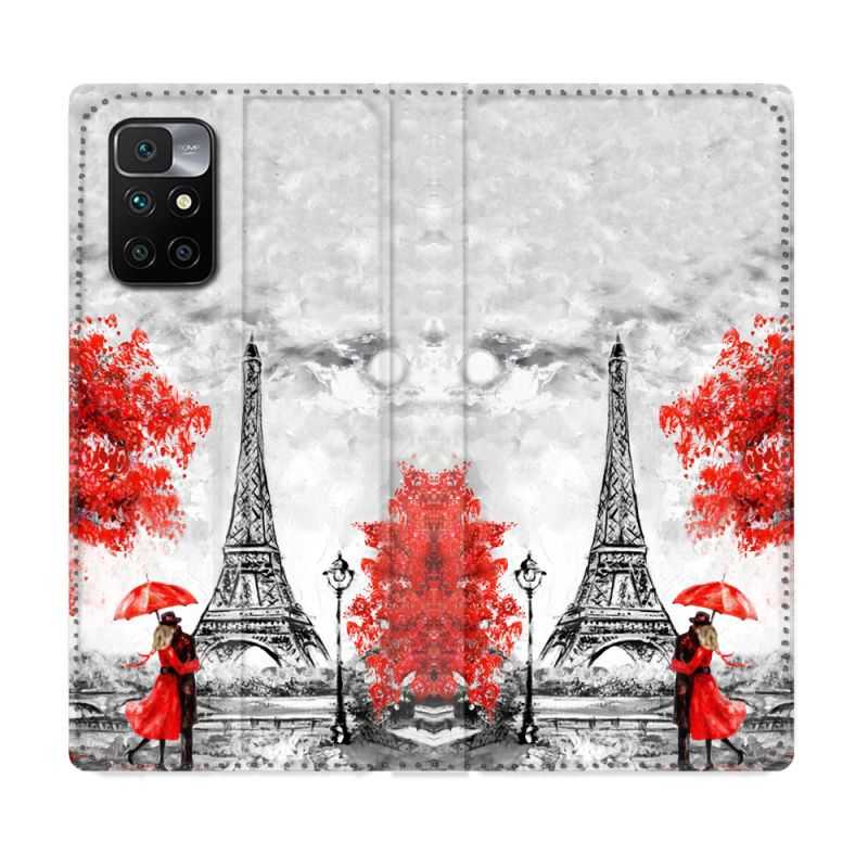 Housse Cuir Portefeuille Pour Xiaomi Redmi 10 Voyage France Paris Rouge