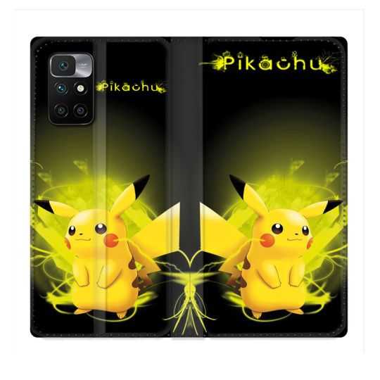 Housse Cuir Portefeuille Pour Xiaomi Redmi 10 Pokemon Pikachu Eclair