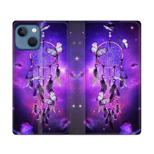 Housse Cuir Portefeuille Pour Iphone 14 (6.1) Zen Attrape Reve Papillon