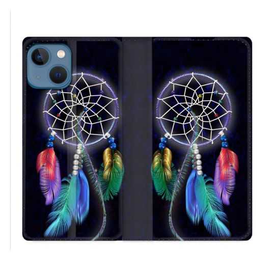 Housse Cuir Portefeuille Pour Iphone 14 (6.1) Zen Attrape Reve Multicolore