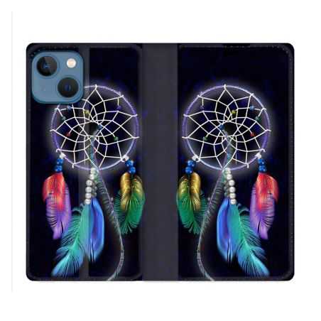 Housse Cuir Portefeuille Pour Iphone 14 (6.1) Zen Attrape Reve Multicolore