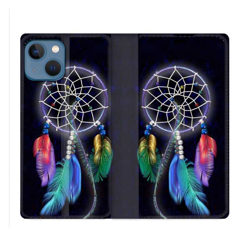 Housse Cuir Portefeuille Pour Iphone 14 (6.1) Zen Attrape Reve Multicolore