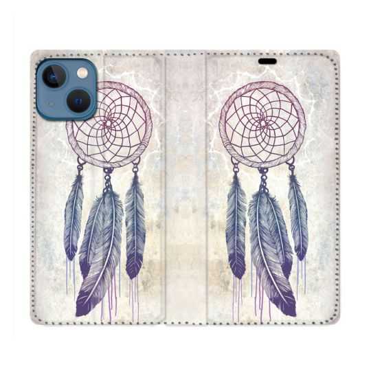Housse Cuir Portefeuille Pour Iphone 14 (6.1) Zen Attrape Reve Blanc