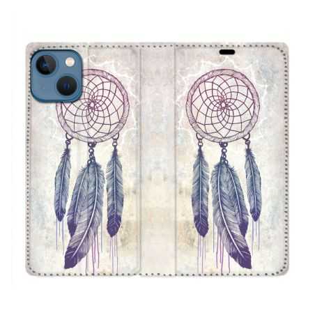 Housse Cuir Portefeuille Pour Iphone 14 (6.1) Zen Attrape Reve Blanc