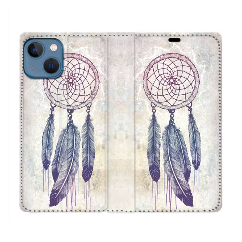 Housse Cuir Portefeuille Pour Iphone 14 (6.1) Zen Attrape Reve Blanc