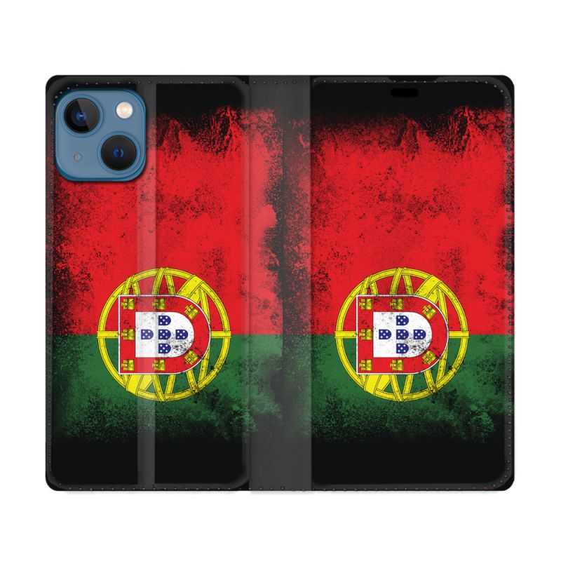 Housse Cuir Portefeuille Pour Iphone 14 (6.1) Voyage Portugal Drapeau