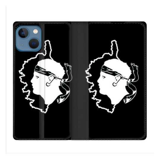 Housse Cuir Portefeuille Pour Iphone 14 (6.1) Voyage Corse Noir