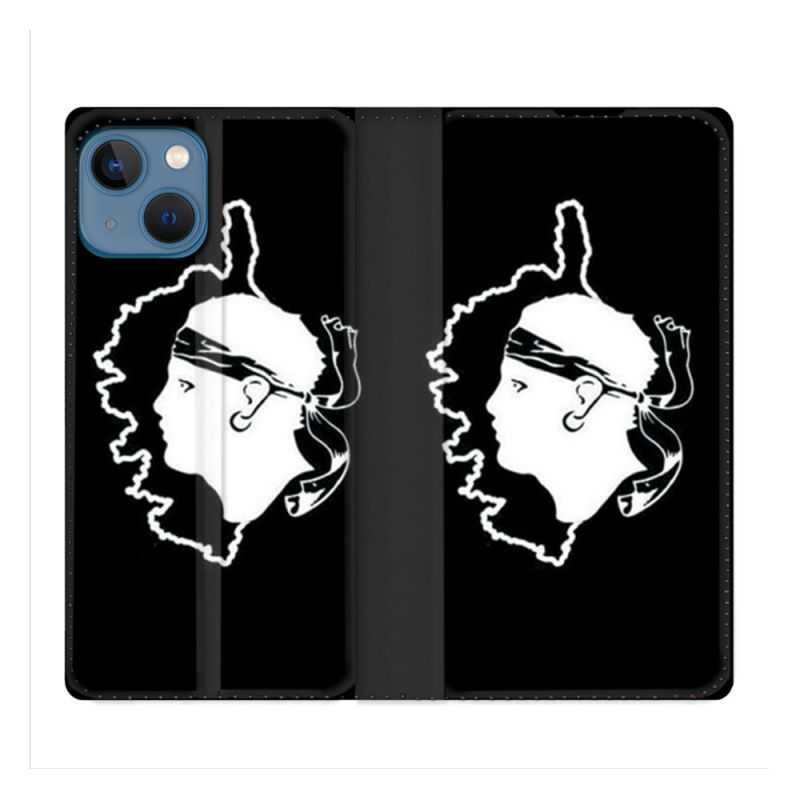 Housse Cuir Portefeuille Pour Iphone 14 (6.1) Voyage Corse Noir