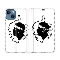 Housse Cuir Portefeuille Pour Iphone 14 (6.1) Voyage Corse Blanc