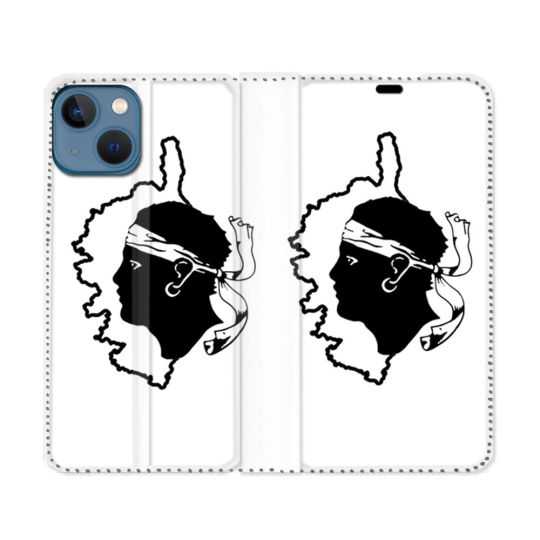 Housse Cuir Portefeuille Pour Iphone 14 (6.1) Voyage Corse Blanc