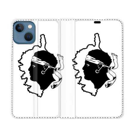 Housse Cuir Portefeuille Pour Iphone 14 (6.1) Voyage Corse Blanc