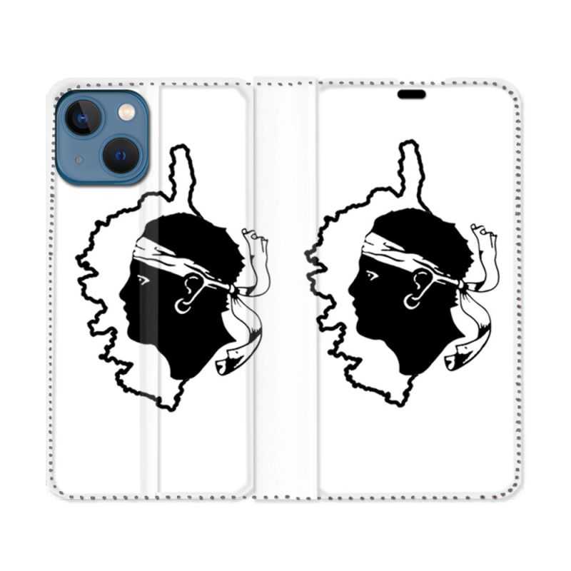 Housse Cuir Portefeuille Pour Iphone 14 (6.1) Voyage Corse Blanc