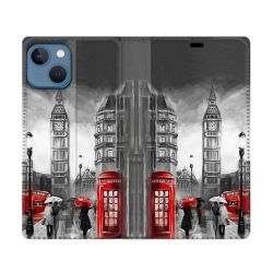 Housse Cuir Portefeuille Pour Iphone 14 (6.1) Voyage Angleterre Londres Vintage