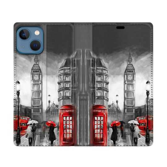 Housse Cuir Portefeuille Pour Iphone 14 (6.1) Voyage Angleterre Londres Vintage