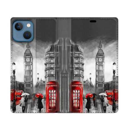 Housse Cuir Portefeuille Pour Iphone 14 (6.1) Voyage Angleterre Londres Vintage