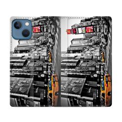 Housse Cuir Portefeuille Pour Iphone 14 (6.1) Voyage Amerique USA New York Taxi