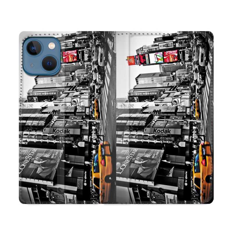 Housse Cuir Portefeuille Pour Iphone 14 (6.1) Voyage Amerique USA New York Taxi