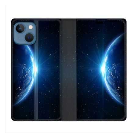 Housse Cuir Portefeuille Pour Iphone 14 (6.1) Univers Planete Terre
