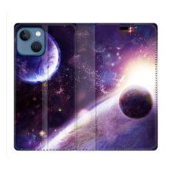 Housse Cuir Portefeuille Pour Iphone 14 (6.1) Univers Planete Stellaire