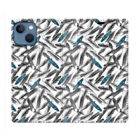 Housse Cuir Portefeuille Pour Iphone 14 (6.1) Texture Plume Canard