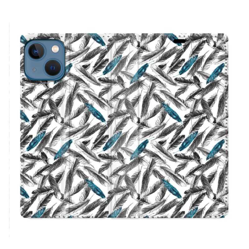 Housse Cuir Portefeuille Pour Iphone 14 (6.1) Texture Plume Canard
