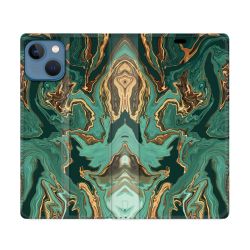 Housse Cuir Portefeuille Pour Iphone 14 (6.1) Texture Marbre Vert