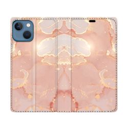 Housse Cuir Portefeuille Pour Iphone 14 (6.1) Texture Marbre Rose
