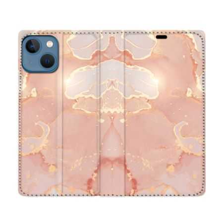 Housse Cuir Portefeuille Pour Iphone 14 (6.1) Texture Marbre Rose