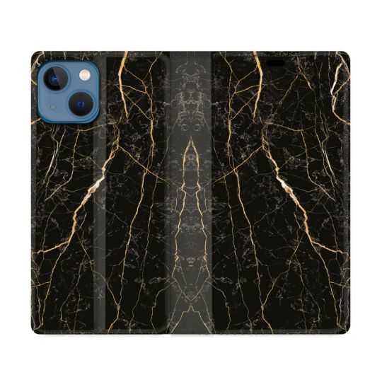 Housse Cuir Portefeuille Pour Iphone 14 (6.1) Texture Marbre Noir