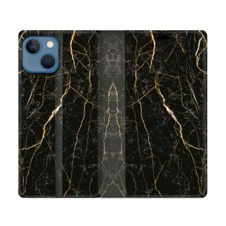 Housse Cuir Portefeuille Pour Iphone 14 (6.1) Texture Marbre Noir