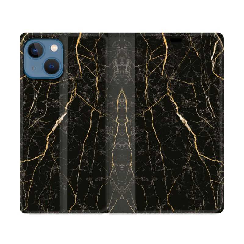 Housse Cuir Portefeuille Pour Iphone 14 (6.1) Texture Marbre Noir