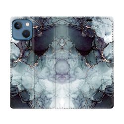 Housse Cuir Portefeuille Pour Iphone 14 (6.1) Texture Marbre Gris