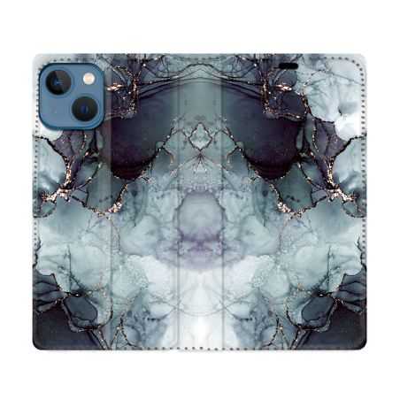 Housse Cuir Portefeuille Pour Iphone 14 (6.1) Texture Marbre Gris