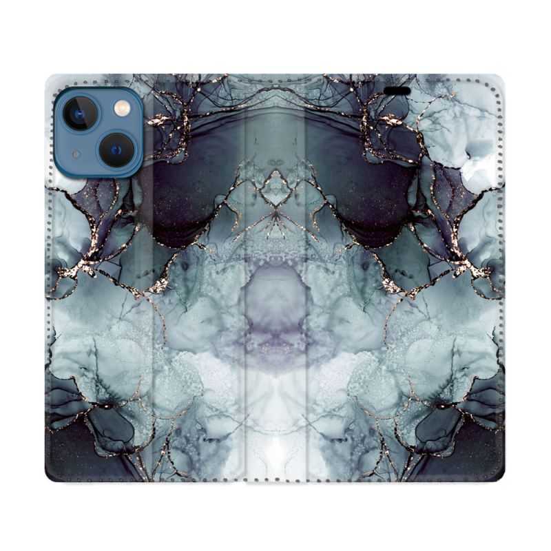 Housse Cuir Portefeuille Pour Iphone 14 (6.1) Texture Marbre Gris