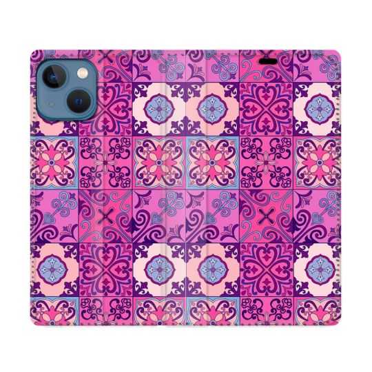 Housse Cuir Portefeuille Pour Iphone 14 (6.1) Texture Carreau Ciment Violet