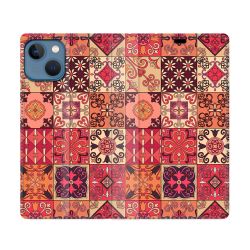 Housse Cuir Portefeuille Pour Iphone 14 (6.1) Texture Carreau Ciment Rouge