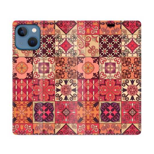 Housse Cuir Portefeuille Pour Iphone 14 (6.1) Texture Carreau Ciment Rouge