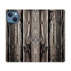 Housse Cuir Portefeuille Pour Iphone 14 (6.1) Texture Bois