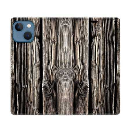 Housse Cuir Portefeuille Pour Iphone 14 (6.1) Texture Bois