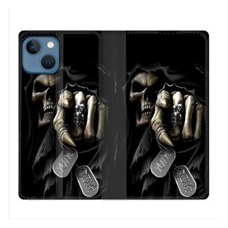 Housse Cuir Portefeuille Pour Iphone 14 (6.1) Tete de Mort Your Next