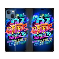 Housse Cuir Portefeuille Pour Iphone 14 (6.1) Street Art Rap